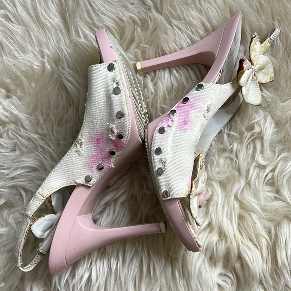 Vintage Y2K DIOR DISTRESSED canvas Diorissimo Pink Slingback heels Sandals - Picture 4 of 15